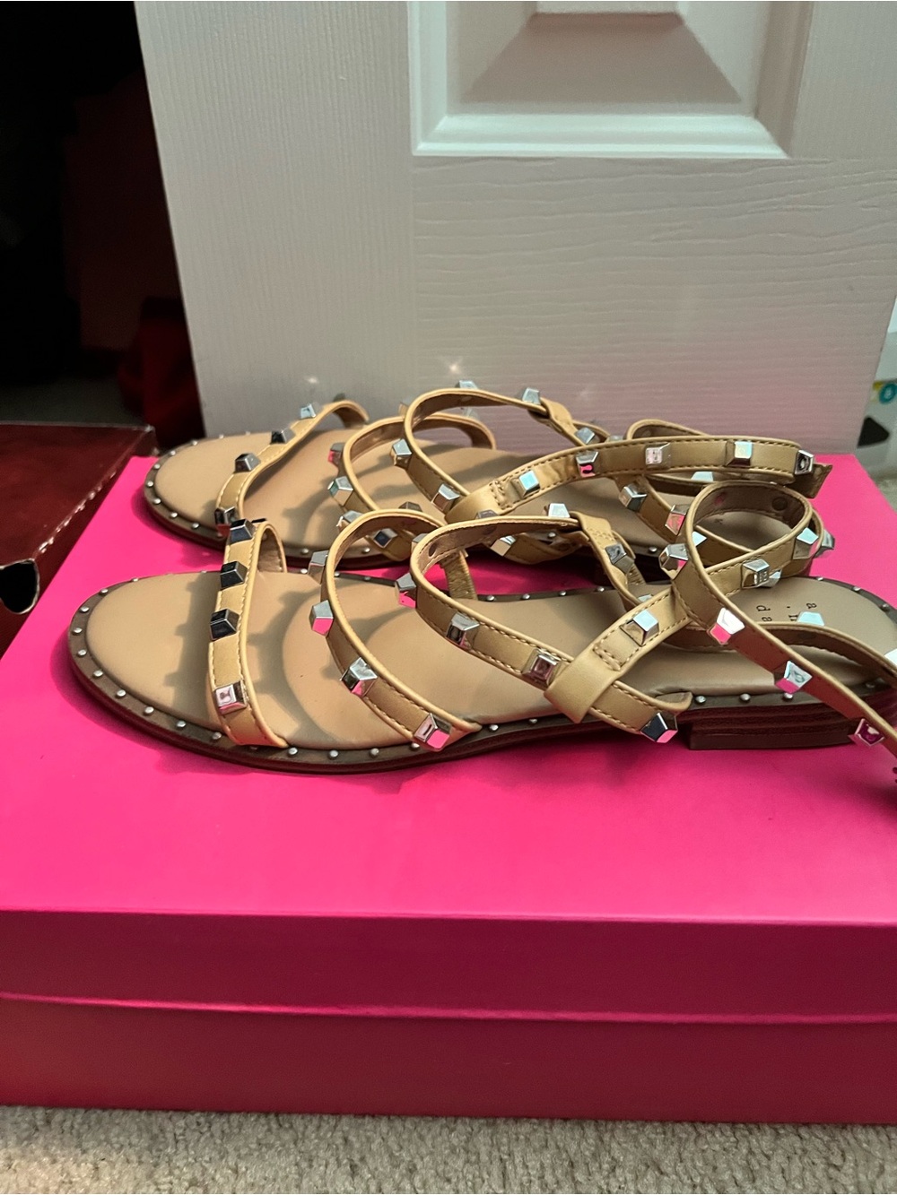 Nude studded flat sandals- size 7.5
